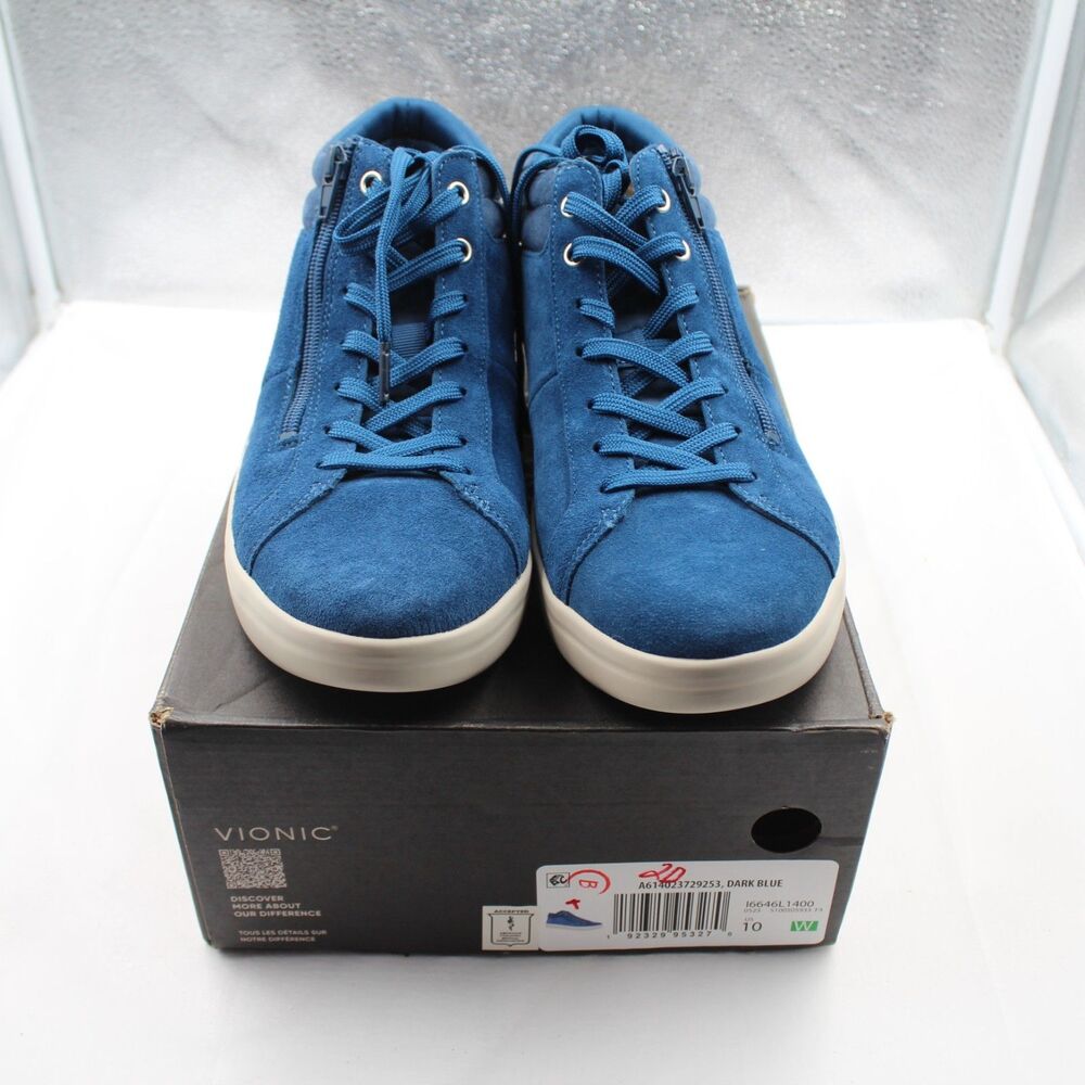 Vionic Rosemont Size 10 Women Mid Top Suede Side Zip Casual Sneaker Dark Blue